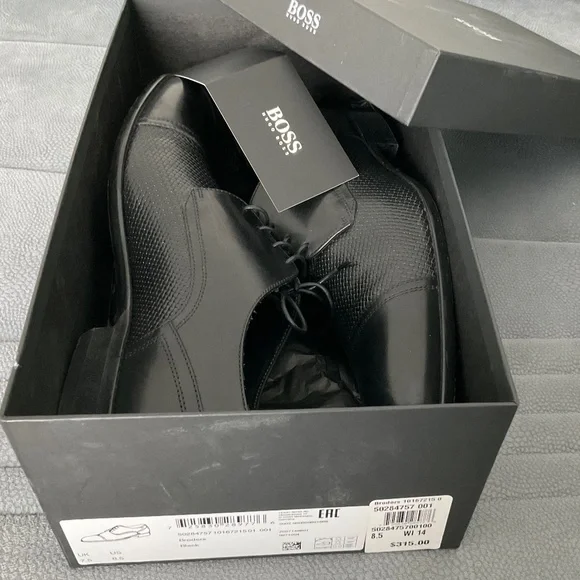 BOSS ITALIAN-MADE LEATHER  BRODERS. BLACK SHOES - Picture 3 of 12